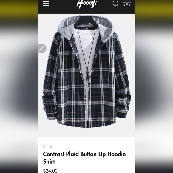 Contrast Plaid Button Up Hoodie Shirt From AMAZON Unisex - Picture 3 of 6